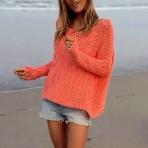 Wooden Ships Key West Crew Cotton Oversized Scoop Neck Cantaloupe Size S/M - Picture 1 of 5